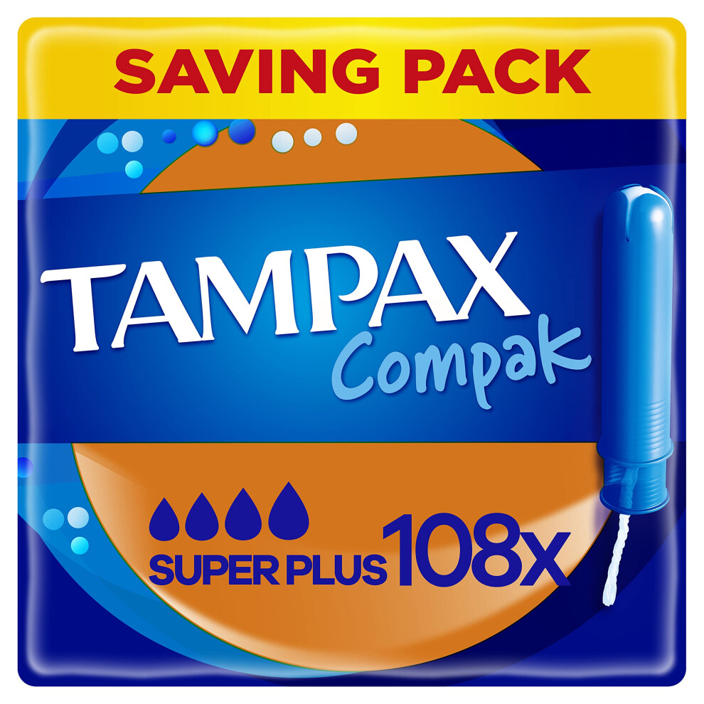 Compak Tampons, Super Plus with Applicator, 108 Tampons (18 x 6 Packs), Leak Protection and Discretion, Super Absorbent