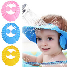 (Blue) Baby Kids Shampoo Bath Shower Hat Cap Head Wrap Hair Waterproof Shield