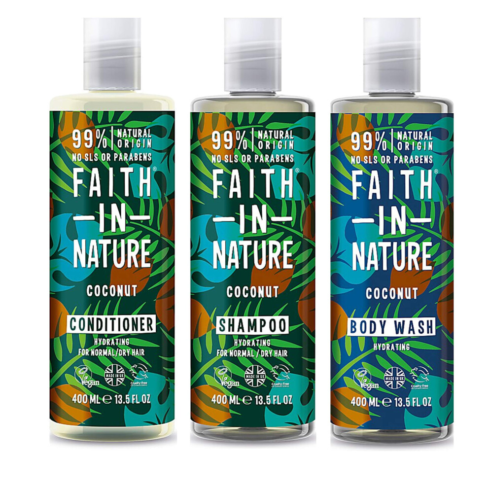 Coconut Shampoo, Conditioner and Body Wash Trio | Vegan | Cruelty Free | 99% Natural Fragrance | Free From SLS or Parabens