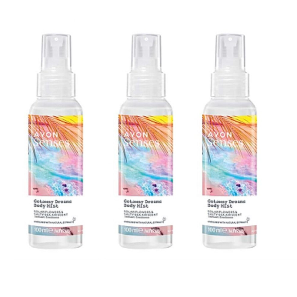 Pack of 3 Senses Getaway Dreams Body Mist with the scent of salty sea air and solar flowers 3 x 100ml by Avon