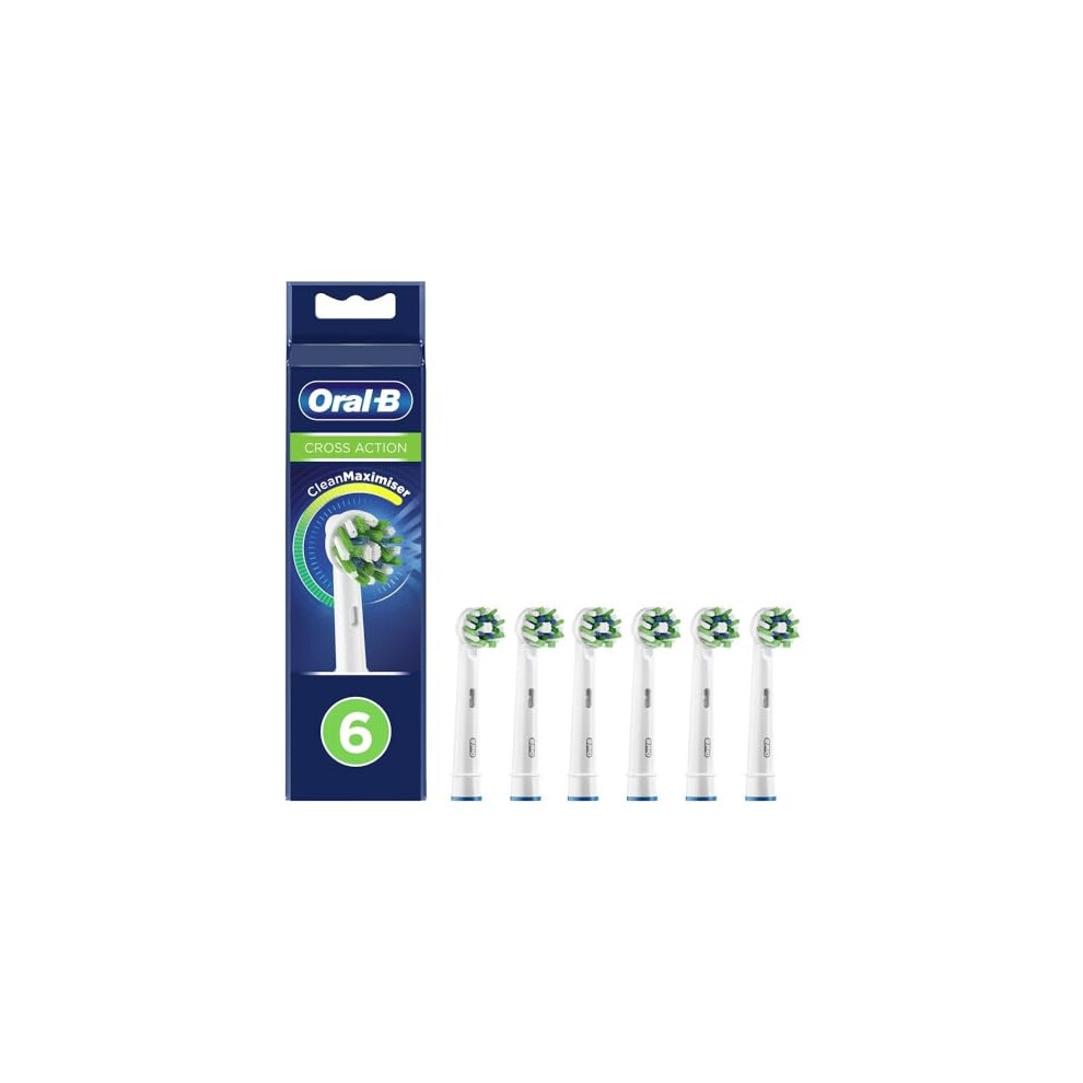 Oral-B Cross Action Electric Toothbrush Head With Cleanmaximiser Technology, Angled Bristles For Deeper Plaque Removal, Pack Of 6, White