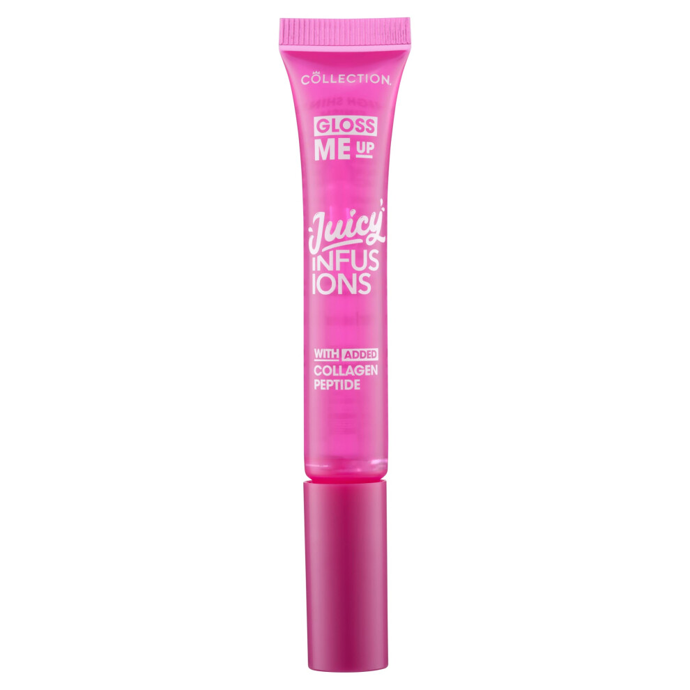 Collection Cosmetics Gloss Me Up Juicy Infusion Pink Lip Gloss, With Added Collagen, Plumping Effect, Strawberry Scented, 9Ml