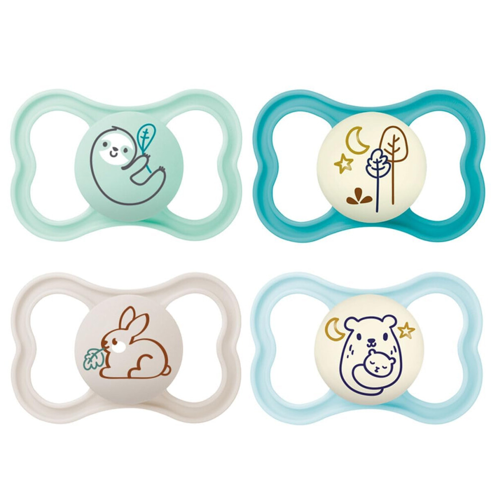 Day & Night MAM Air Silicone Dummies 16+ MAM Air Night // Set of 4 // Includes 2 Sterilised Transport Boxes