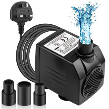 - 350L/H Submersible Pump - Ultra Quiet Water Pump (7W) with 4 Strong Suction Cups and 3 Nozzles - for Aquariums, Ponds, Hydroponics, Water Fountains
