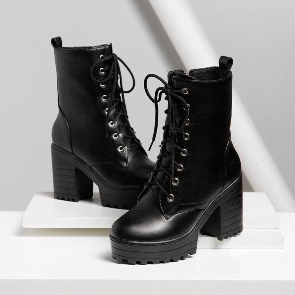 (black, 39) Women&apos;s Shoes Autumn Winter High-heeled Boots British Style Women&apos;s Boots Ankle Boots 34-43