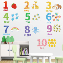 Large Numbers Wall Stickers Educational Learning Animal Arabic Numbers 1-10 Wall Decals Peel and Stickers Removable Counting Vinyl Wall Stickers for