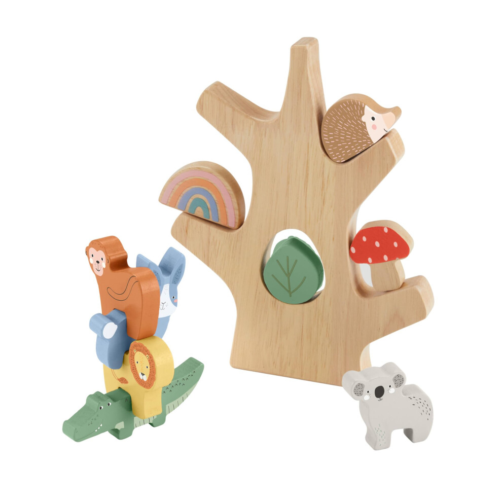 Fisher-Price Preschool Toy Wooden Balance Tree, 10 Wood Pieces For Stacking Developmental Play For Kids Ages 3+ Years, Hxt87
