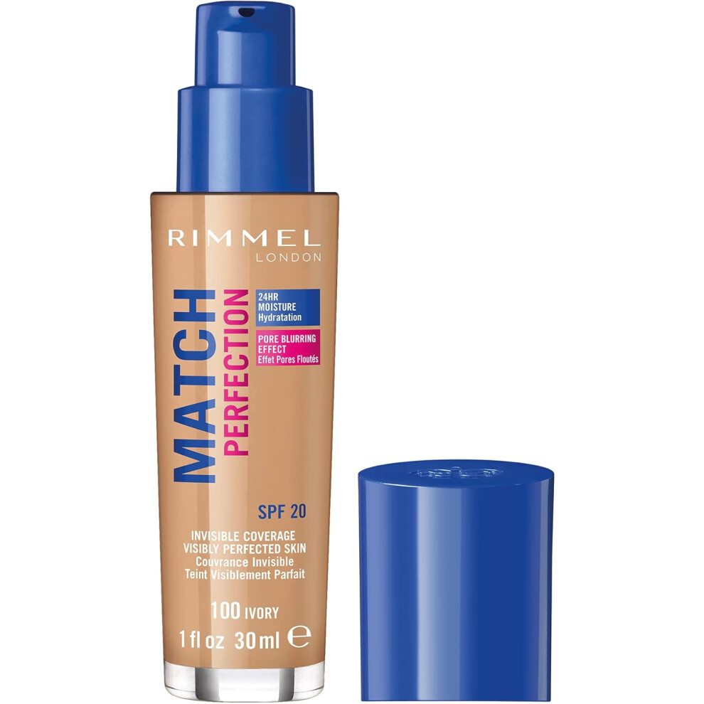 (Rimmel Match Perfection Foundation 100 Ivory, Medium Coverage, 24hr Hydration, No Caking or Creasing, Lightweight, Reduc) Rimmel Match Perfection Fou