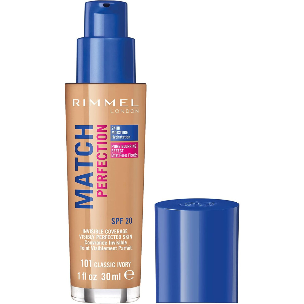 (Rimmel Match Perfection Foundation 101 Classic Ivory, Medium Coverage, 24hr Hydration, No Caking or Creasing, Lightweigh) Rimmel Match Perfection Fou