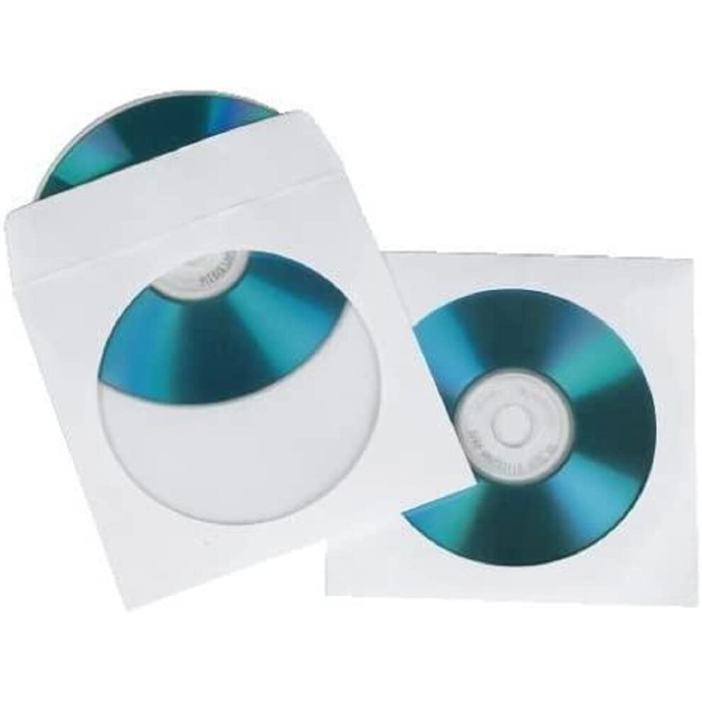 CD/DVD Pack of 100 Paper Protective Storage Sleeves | White