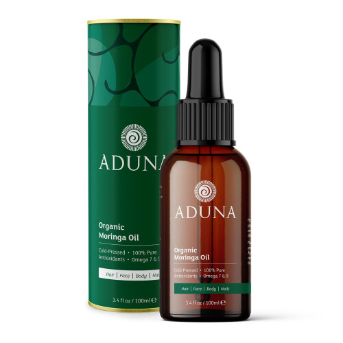 Aduna Moringa Oil | 100% Organic Moringa Oil | 3.4fl oz Pure Moringa Oil | Unrefined Cold-Pressed Body Hair & Face Oil | Best for Fine Lines and