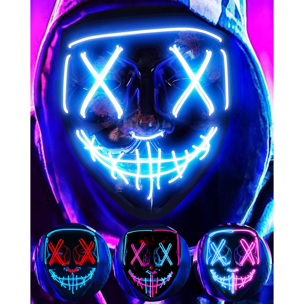 LED Halloween Mask - Light Up Mask LED Masks EL Wire Scary Mask for Masquerade Cosplay Light Up Face Mask for Kids Men Women Halloween Festival Party-image-OPC-PFSRBQM-NEW