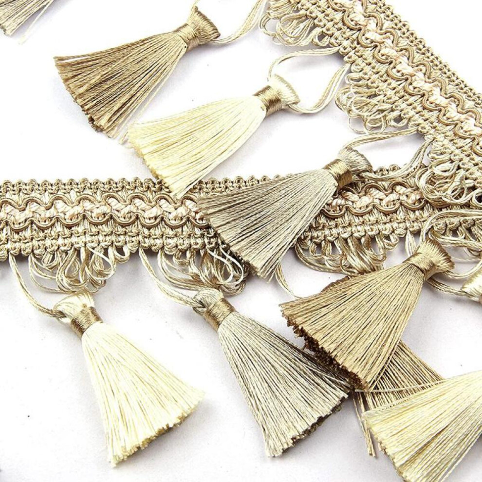 (beige) Long Gold Sewing Tassel Fringe Lace For Home Accessories Trim Curtain Thread Decorative Diy Fabric Webbing Tassle Cotton Fringes