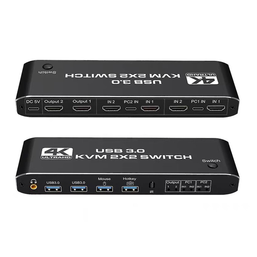 2X2 Usb 3.0 Hdmi Kvm Switch 4K 60Hz Dual Monitor Extended Display Switcher 2 Pdp 7364070885275