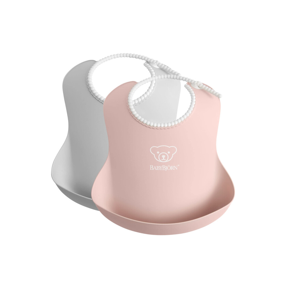 Baby Bib, 2-Pack, Grey/Powder Pink