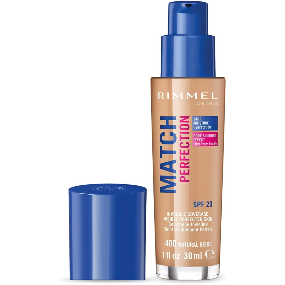 (Rimmel Match Perfection Foundation 400 Natural Beige, Medium Coverage, 24hr Hydration, No Caking or Creasing, Lightweigh) Rimmel Match Perfection Fou