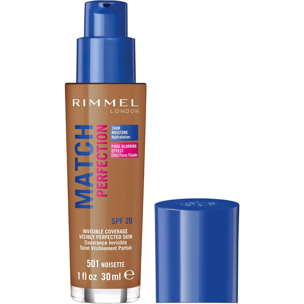 (Rimmel Match Perfection Foundation 501 Noisette, Medium Coverage, 24hr Hydration, No Caking or Creasing, Lightweight, Re) Rimmel Match Perfection Fou