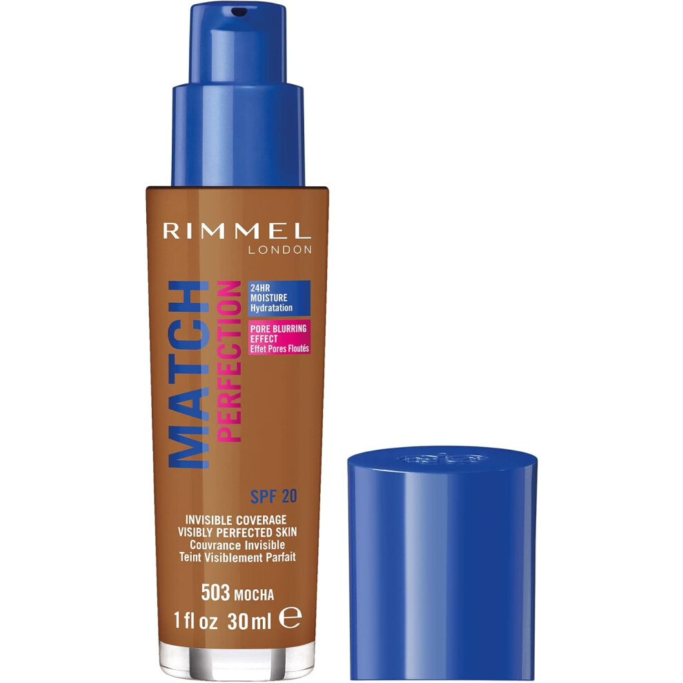 (Rimmel Match Perfection Foundation 503 Mocha, Medium Coverage, 24hr Hydration, No Caking or Creasing, Lightweight, Reduc) Rimmel Match Perfection Fou