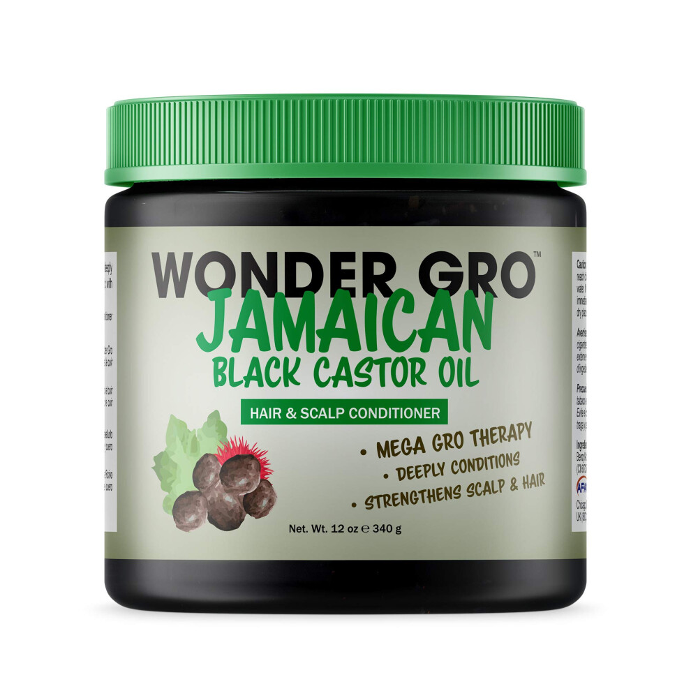 Wonder Gro Black Jamaican Castor Oil Hair Grease Styling Conditioner, 12 Fl Oz - Great For Strengthening - Mega Hair Growth Therapy By