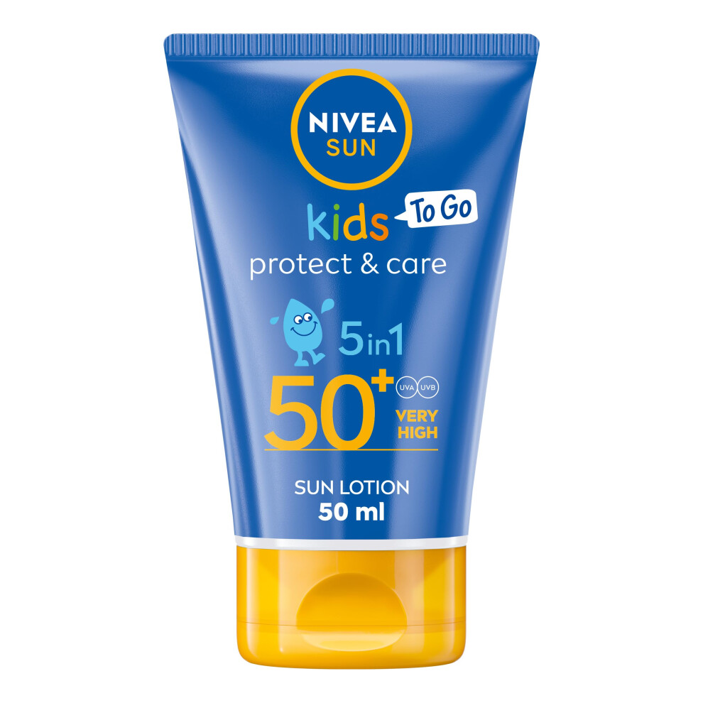 Sun Kids Protect & Care To Go SPF 50+ Lotion (50ml), Moisturising Kids Sun Cream Immediately Protects Delicate Skin Against Sunburn and Long-Term UV