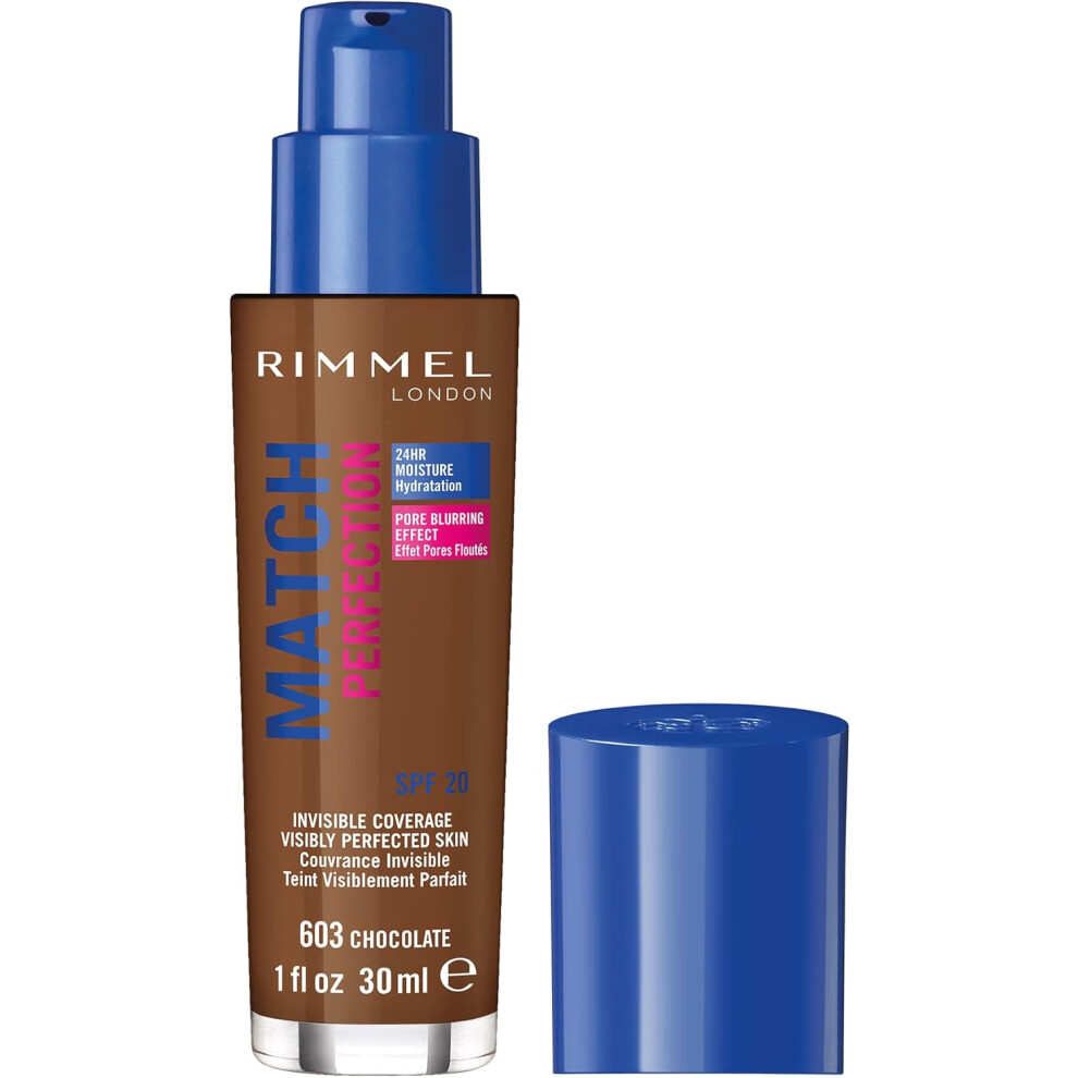 (Rimmel Match Perfection Foundation 603 Chocolate, Medium Coverage, 24hr Hydration, No Caking or Creasing, Lightweight, R) Rimmel Match Perfection Fou