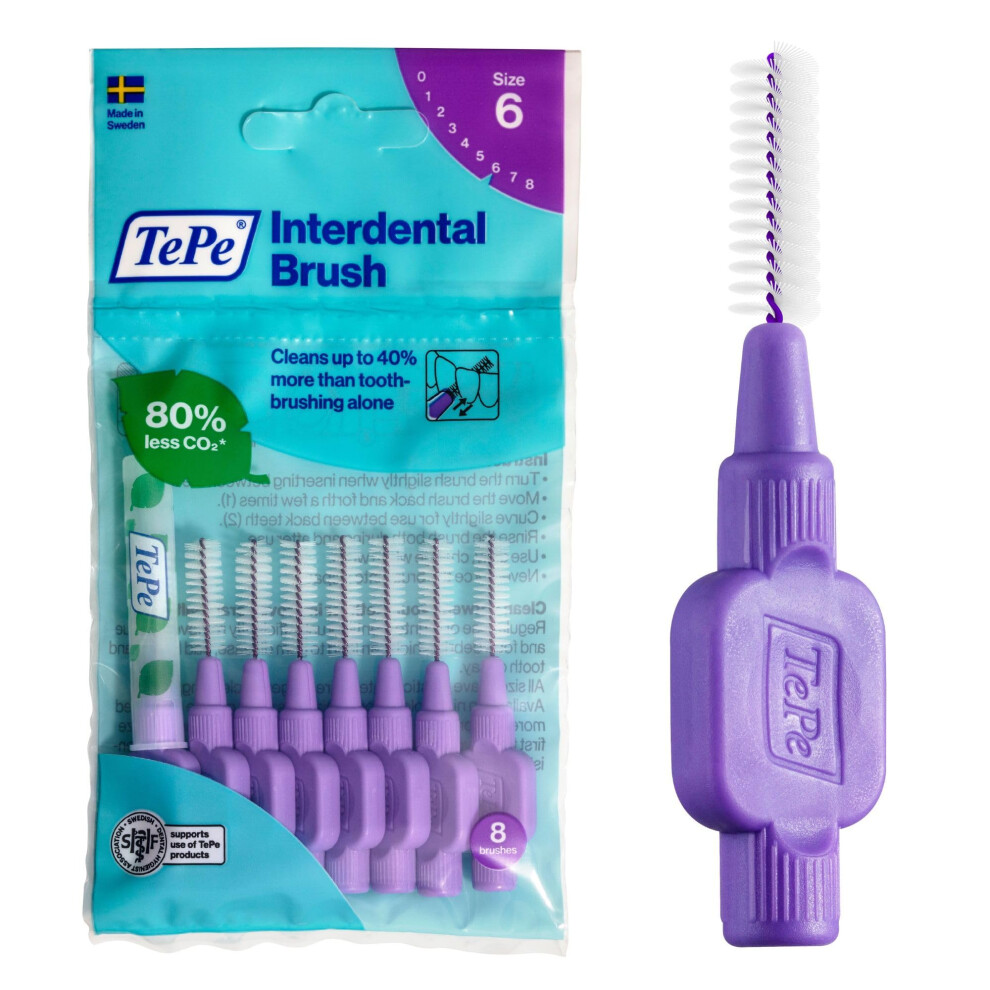 Interdental Brush, Original, Purple, 1.1mm/ISO 6, 8pcs, Plaque Removal, Effective Cleaning Between Teeth, Dental flosser for Large Gaps