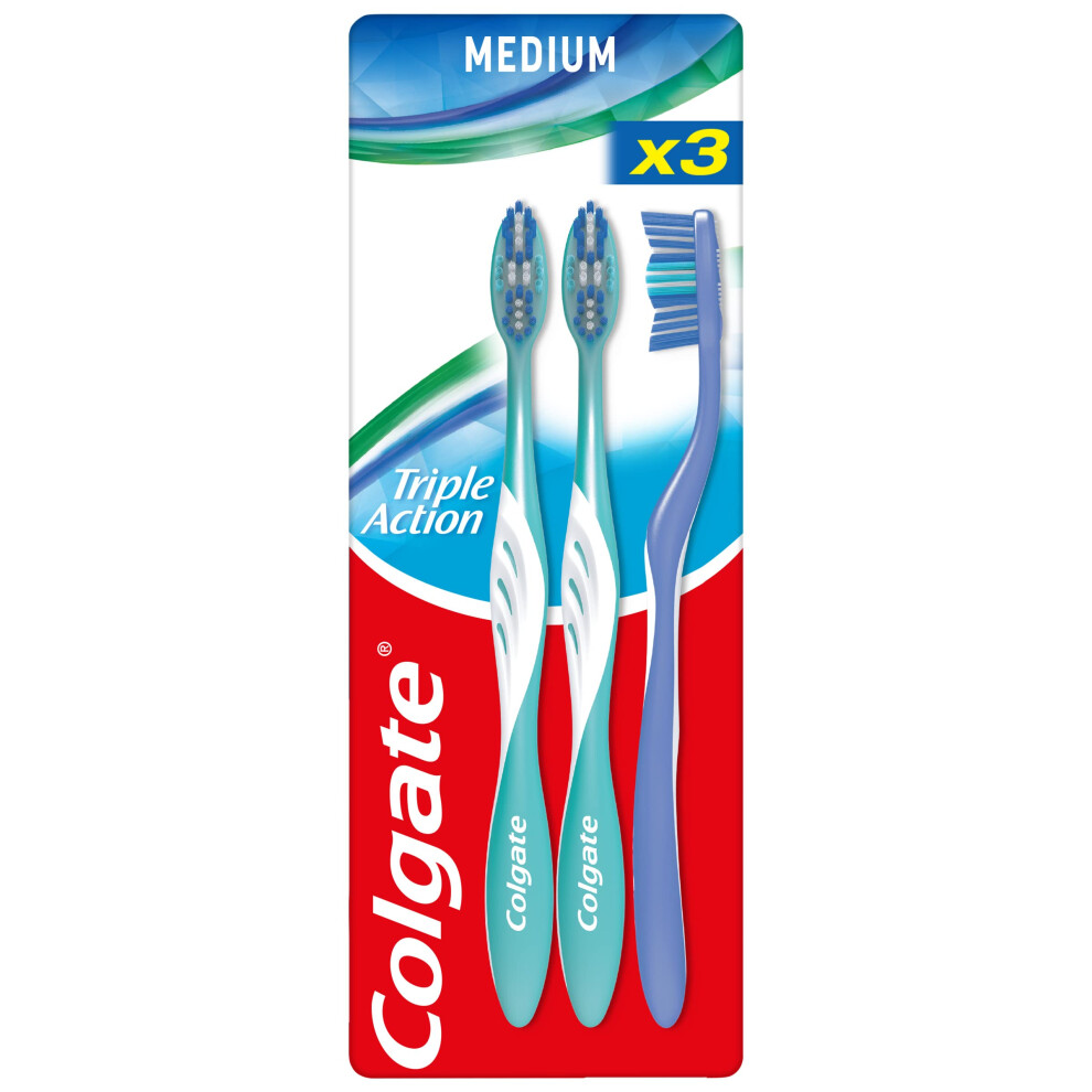 - Triple Action Toothbrush Medium - Handle with 35% Recycled Plastic - Pack of 3 Toothbrushes