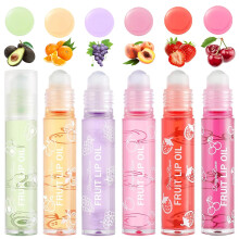 Gireatick 6PCS Fruity Flavors Rolling Ball Lip Oil Set Long Lasting Moisturizing Lip Balm Roll-On Lip Gloss Set Glossy Lip Make-up for All Age