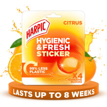 Hygienic Fresh Sticker Adhesive Toilet Block, Citrus , Pack 1 x 4 Stickers, Toilet Freshener, No Plastic Applicator, Up to 8 weeks of Freshness