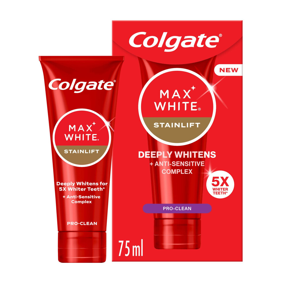 Max White Stainlift Pro Clean Toothpaste 75ml | 5x whiter teeth* in 3 days | sensitive teeth whitening toothpaste | 24/7 protection for sensitive