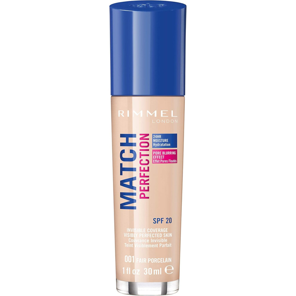 (Rimmel Match Perfection Foundation 001 Fair Porcelain, Medium Coverage, 24hr Hydration, No Caking or Creasing, Lightweig) Rimmel Match Perfection Fou