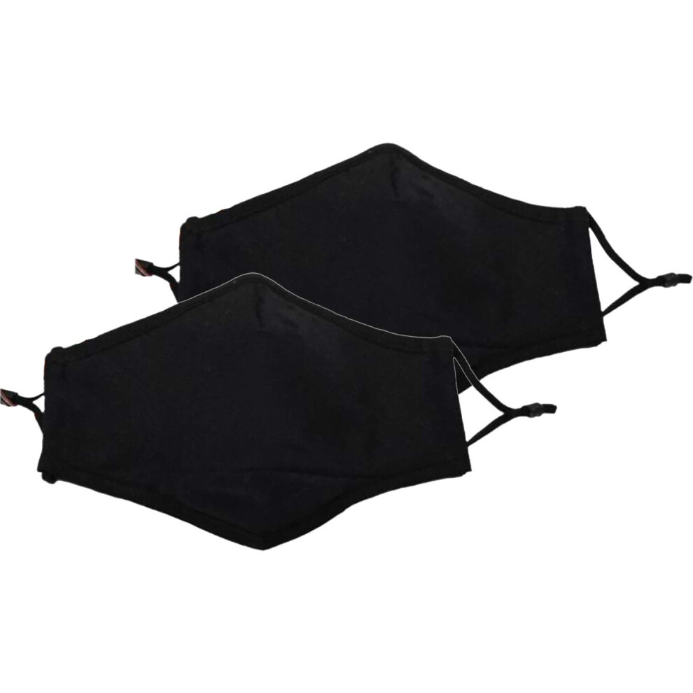 Plain Blk Face Masks - Pack of Two - Breathable Cotton - Fitted Filter Option - Adjustable Ear Loops - Durable - Reusable - Metal Nose Piece to Hug