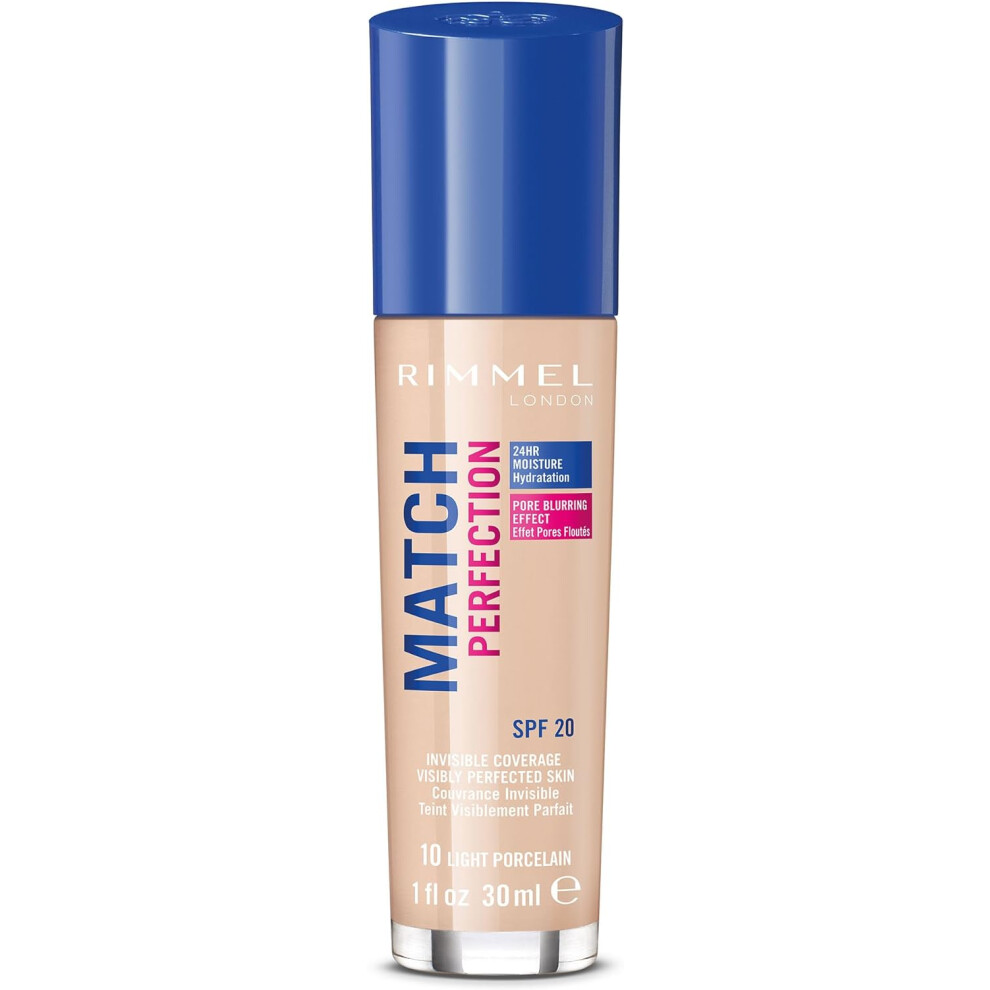 (Rimmel Match Perfection Foundation 010 Light Porcelain, Medium Coverage, 24hr Hydration, No Caking or Creasing, Lightwei) Rimmel Match Perfection Fou