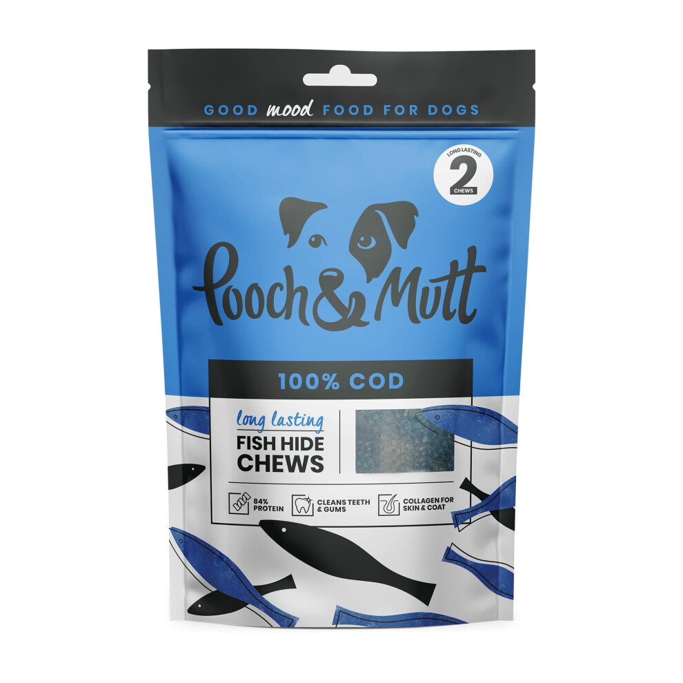 Pooch & Mutt - Cod Hide Chew Treat, Long Lasting Fish Hide Chews For Reward, 90G (2 Chews)
