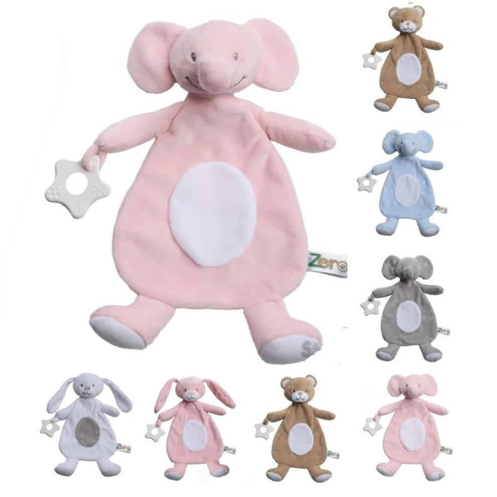 Onlybee Pink Newborn Baby Comforters With Taggies And Teether Elephant Bunny Teddy Bear (Newborn To 0 Months, Elephant)