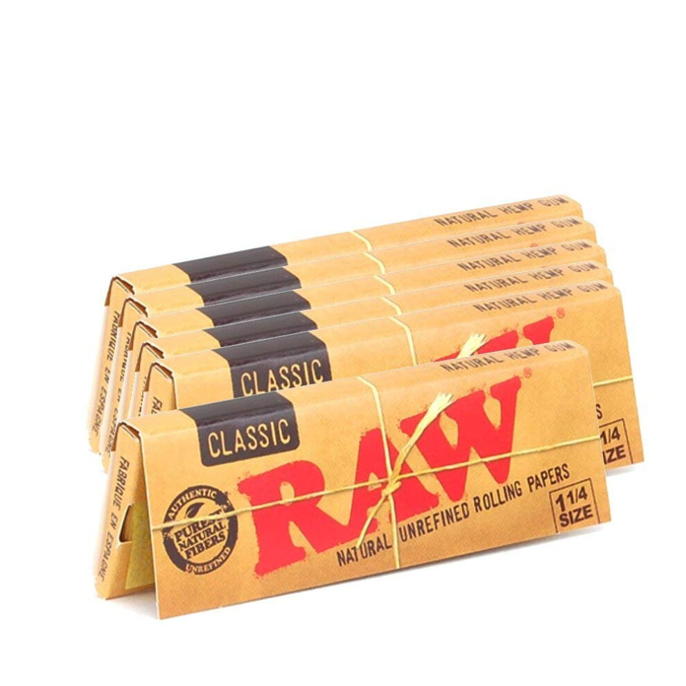 Raw Brown Unrefined Classic 1.25 1 1/4 Size Cigarette Rolling Papers, 6 Packs
