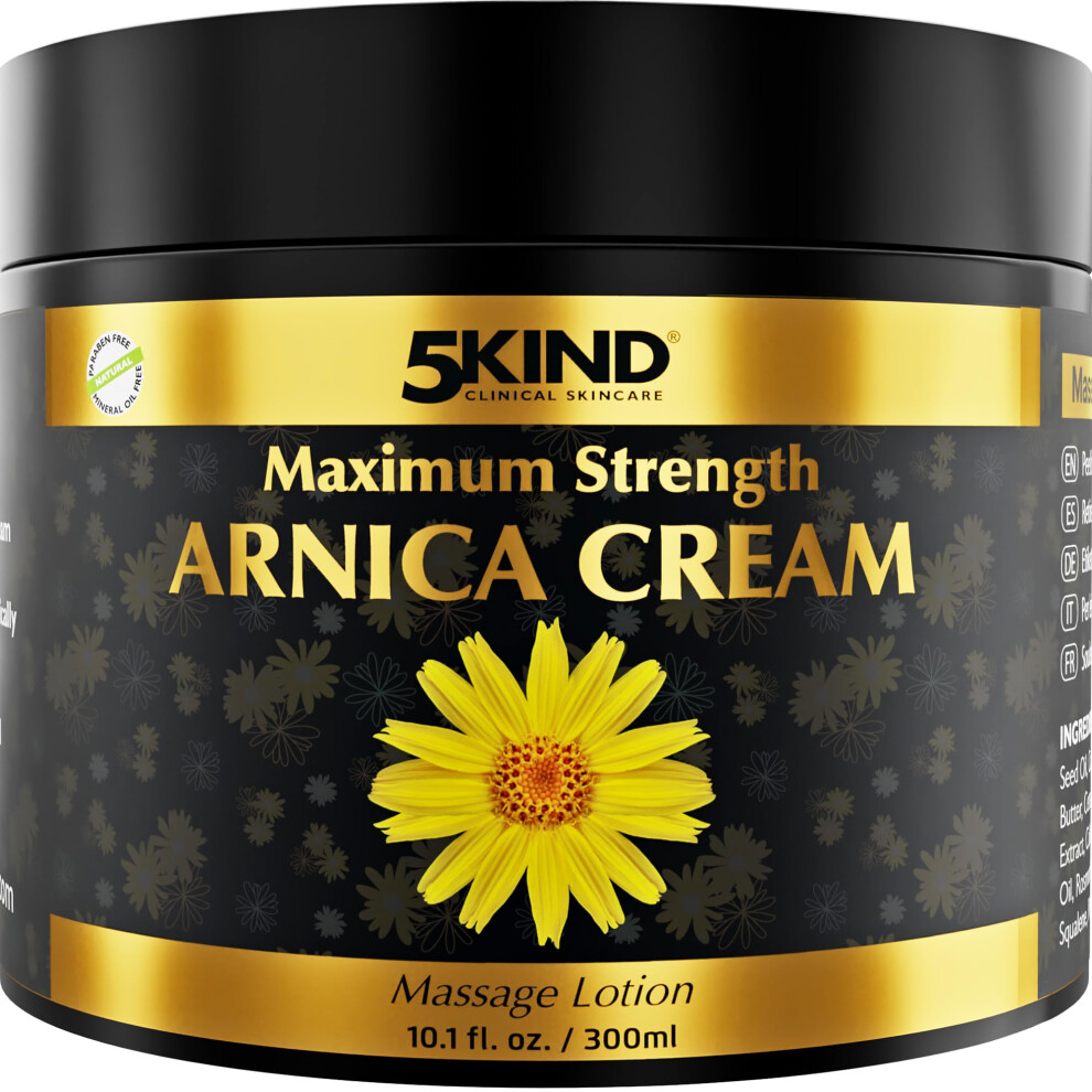 5kind Extra Strong Arnica Cream Massage Lotion 300ml - Fast Acting Arnica Cream for Bruising and Swelling - Intensive Arnica Montana Extract Bruise