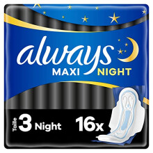 Maxi Sanitary Towels, Size 3, Night, 16 Towels with Wings, Very Abundant Night Flow, Ultra Absorbent Heart and Leak Proof Barriers