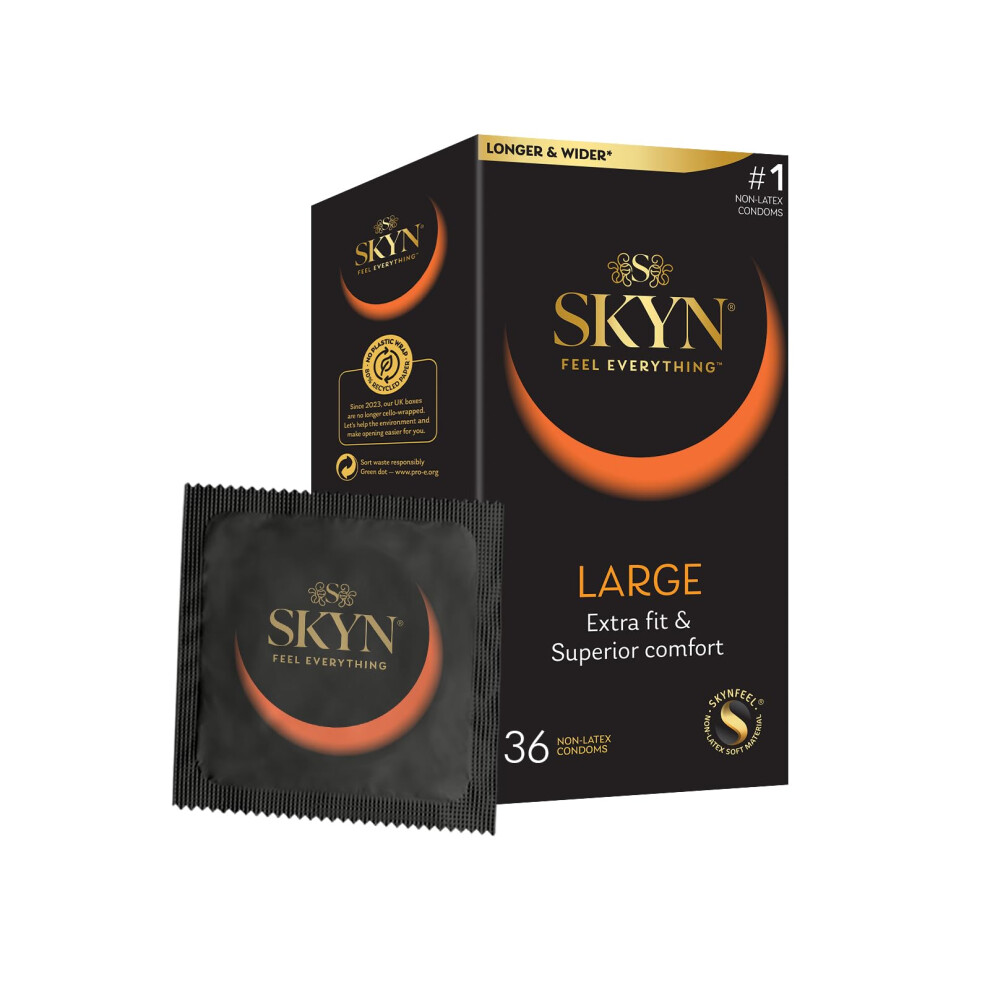Skyn Large (Pack Of 36): Extra Large Latex Free Condoms For Men, Xl Condoms, Skynfeel Technology, Smooth Surface, Lubricated, Longer And Wider, 56Mm