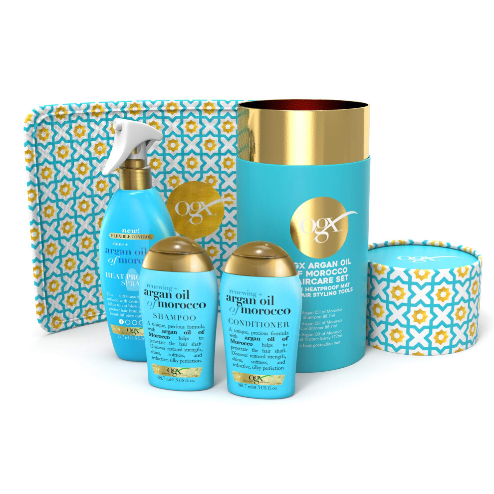 Gift Set, Argan Oil of Morroco Hair Care Gift Set with Heat Protection Spray and Heat Resistant Mat