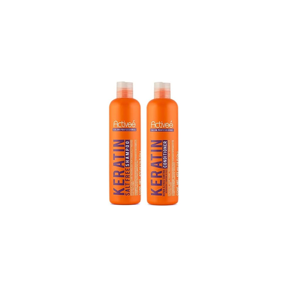 Activee Keratin Hair Shampoo and Conditioner Kit | Keratin-straightened and chemically treated hair Professional 16 oz