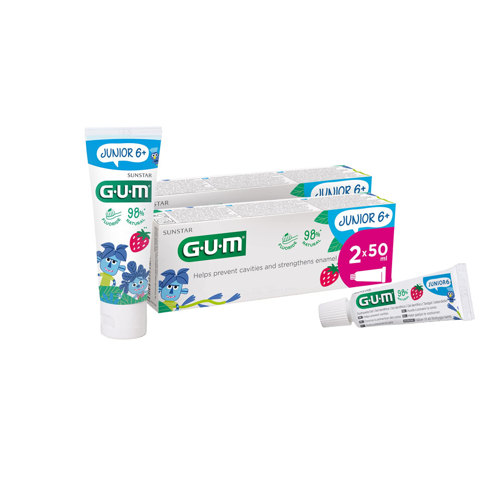 Gum Junior Toothpaste | Specially Designed For New Permanent Teeth | Children Aged 6+ | Strawberry Flavour | 50Ml | 2 X 50Ml (With 1 Bonus Sample)