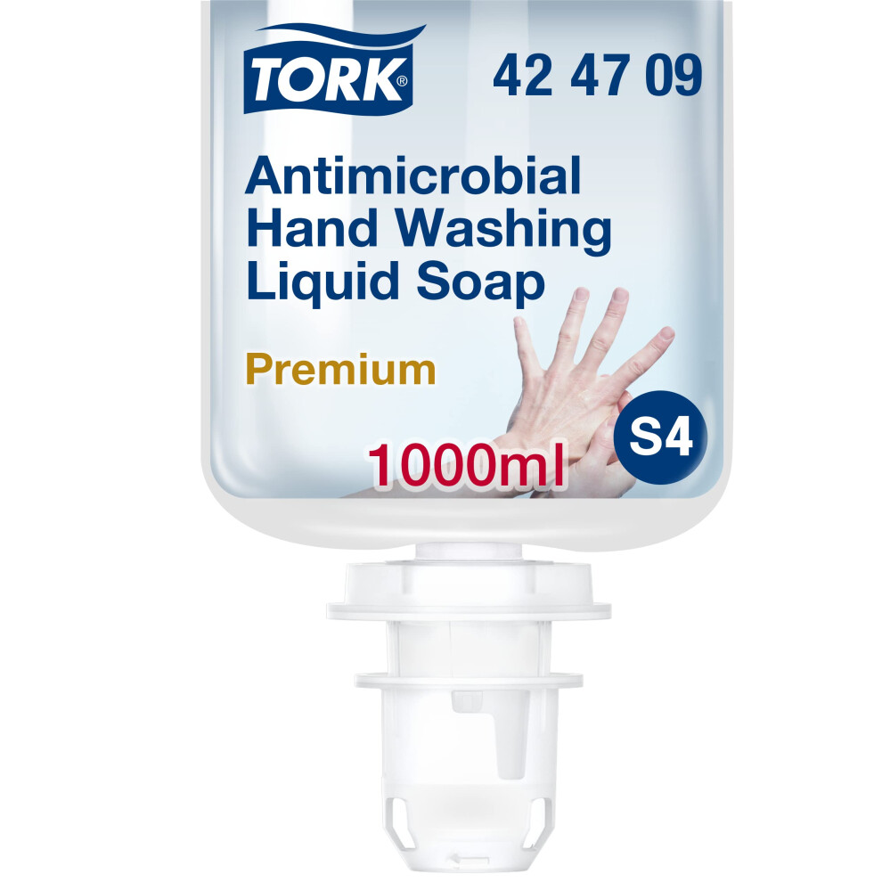 Tork Antimicrobial Hand Washing Liquid Soap S4, Dermatologically Tested, 1 X 1000Ml, 424709