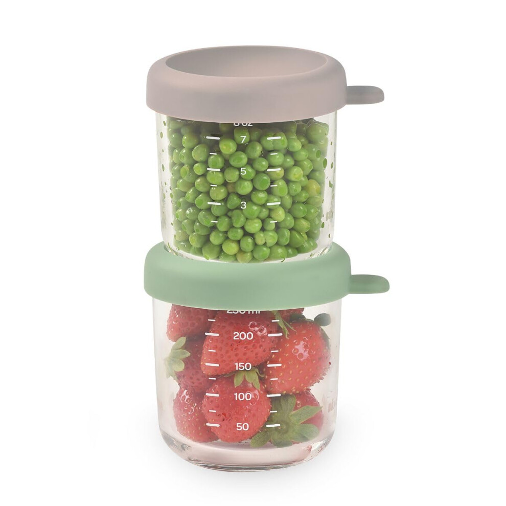 - Set of Baby Food Storage Containers - Weaning pots - Glass Conservation Jar - Colorful Lids - Graduation Measuring Scale - Heat and Freezer Shock