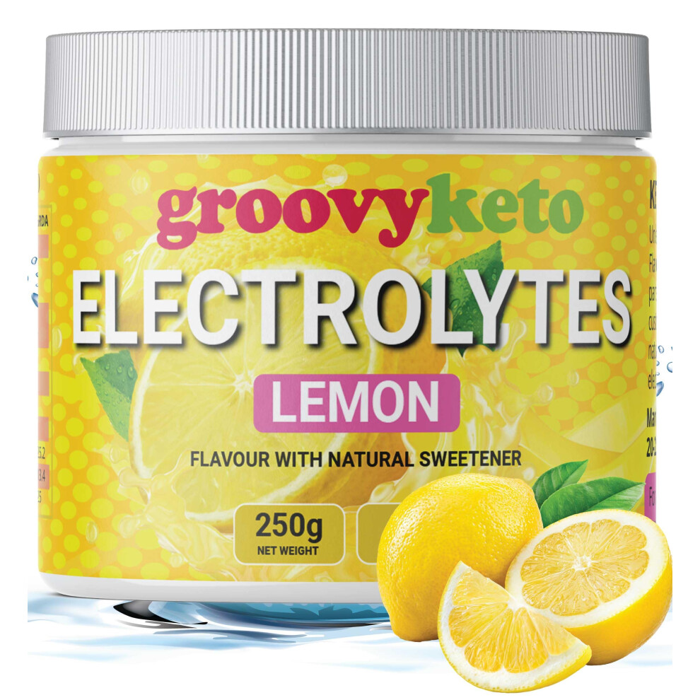 Groovy Keto Electrolytes Powder - Lemon Flavour, 250G Tub, 50 Servings, Sugar Free, Gluten Free, Zero Calories, Fasting, Hydration For Keto