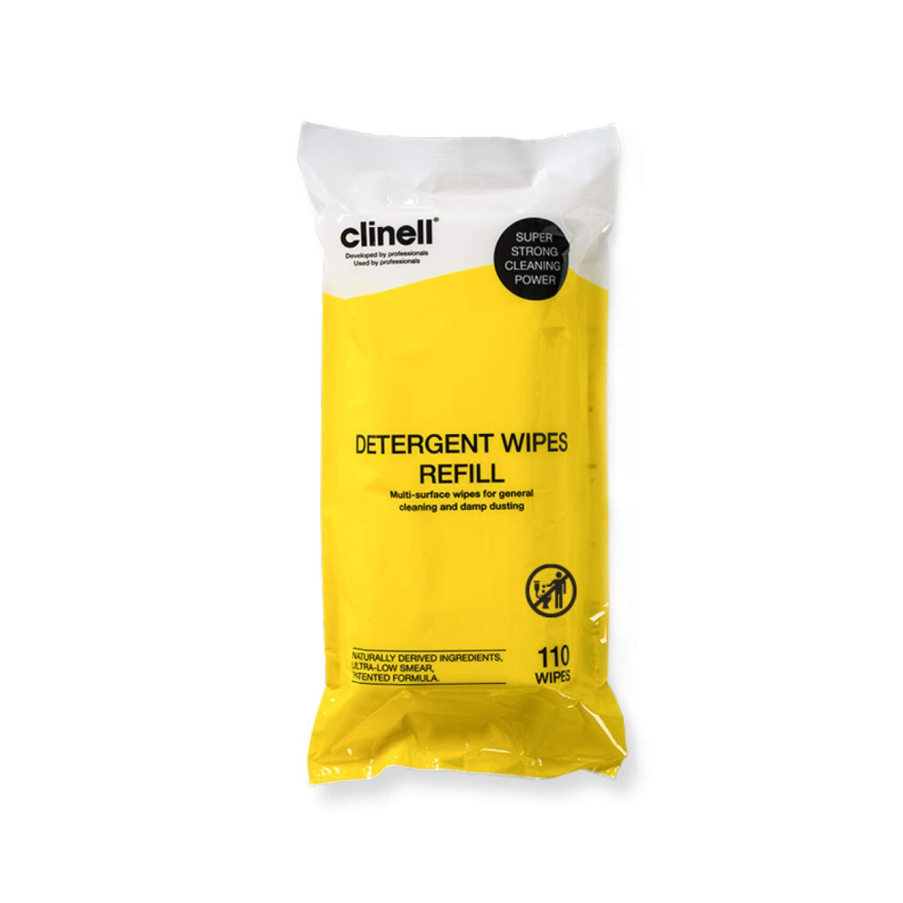 Detergent Wipes Refill - Non Hazardous Alcohol and Disinfectant Free Multi-Surface Wipes - Strong & Durable Wipes, Low Smear - Pack of 110 Wipes -