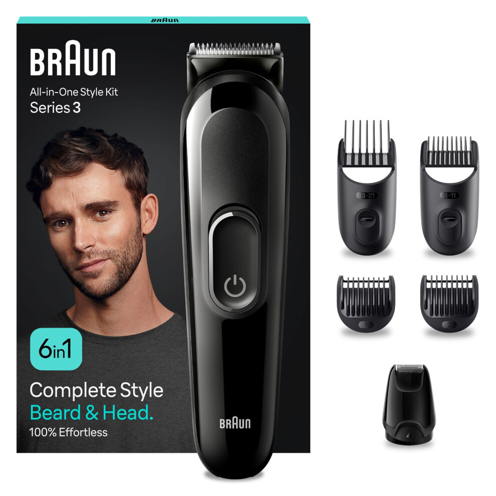 Braun 6-In1 All-In-One Style Kit Series 3, Male Grooming Kit With Beard Trimmer, Hair Clippers & Precision Trimmer, With Lifetime Sharp Blades, Gifts For