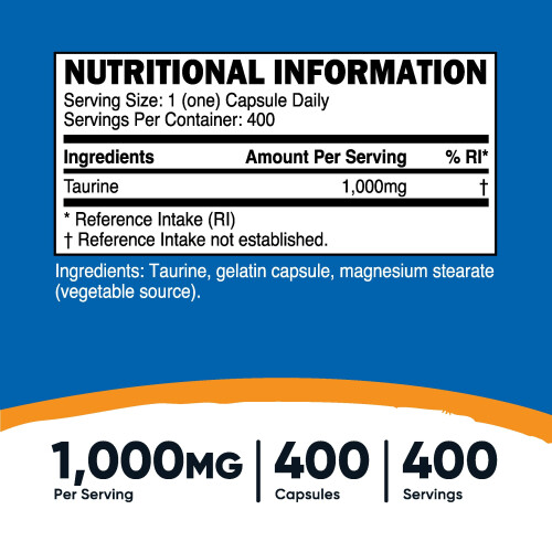 Taurine 1000mg, 400 Capsules 1