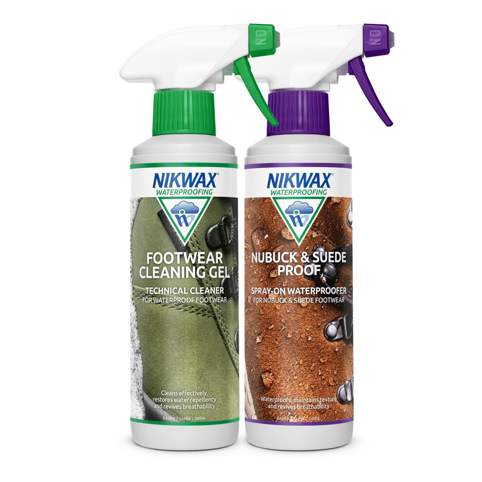Nikwax Footwear Cleaning Gel & Nubuck & Suede Proof Spray Double Pack – Clean, Protect & Revive Breathability For All Nubuck, Suede & Gore-Tex