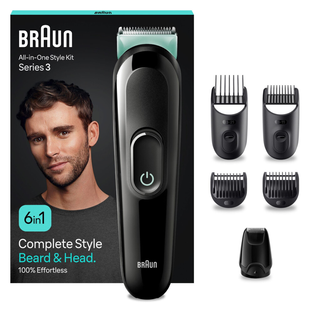 All-in-One Style Kit Series 3 MGK3421, 6-in1 Everyday Grooming Kit for Men, for Beard Trimming, Hair Clipping & More, Beard Trimmer with Ultra-Sharp